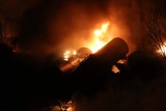 Marcus Constantino-Daily Mail Derailed train cars burn near Mount Carbon-WVa