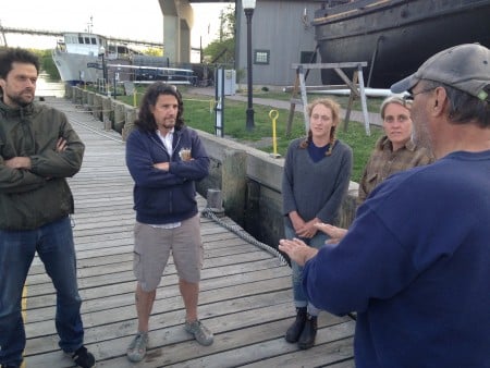 It had been a long day, but John made time to give an impromptu dockside chat to WDST's program director Jimmy Buff, who had interviewed John earlier in the week and wanted to meet face to face. Buff's neighbor and several members of the Sloop Clearwater crew joined in. The good news: Surveys are showing a strong uptick in Atlantic sturgeon young of the year. The bad news? Well, that's for another post.