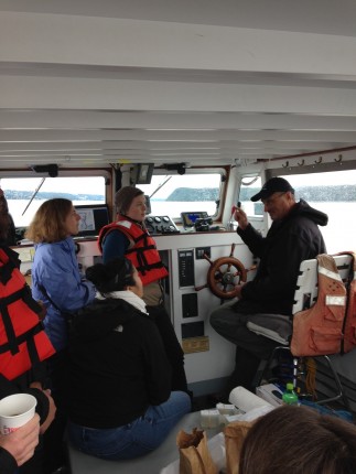 Riverkeeper Boat Captain, John Lipscomb, speaks with the F.A.O. Schwarz Family Foundation Fellows, and the Foundation's Exective Director, Priscilla Cohen