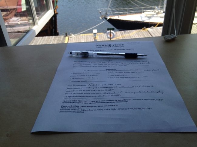 Algal bloom reporting form, developed by Wallkill River Watershed Alliance. (Photo by Dan Shapley / Riverkeeper)