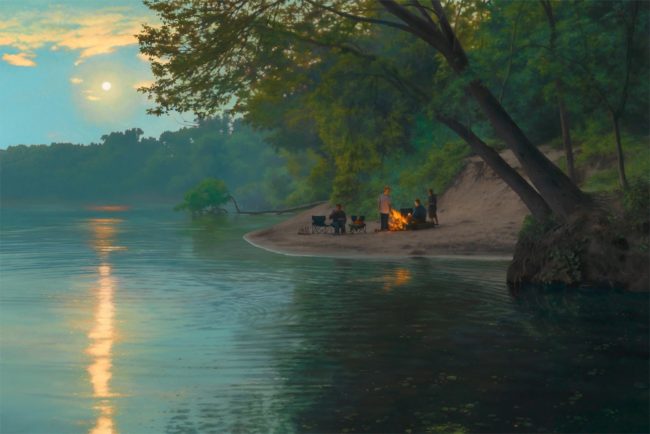 Moonrise on the River-2012-24 x 36-Oil on panel by Scott Prior